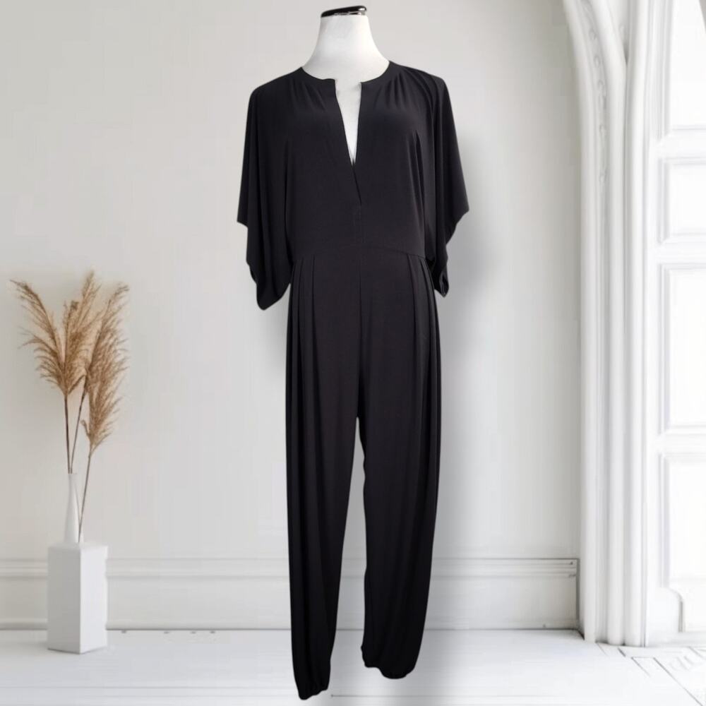 Norma Kamali Black Dolman Sleeve Jumpsuit Harem Tapered Minimalist M - Picture 2 of 12